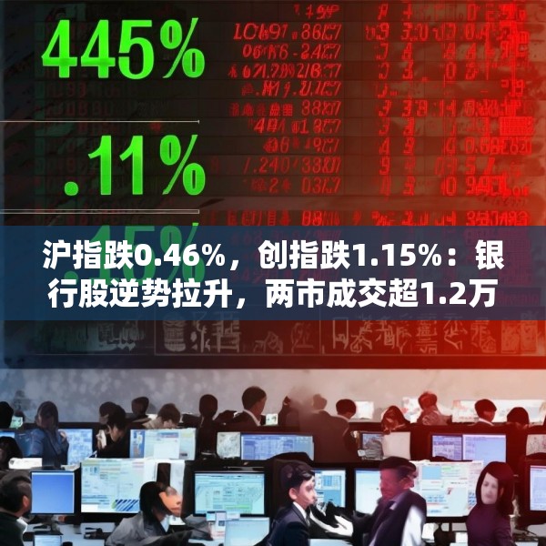 沪指跌0.46%，创指跌1.15%：银行股逆势拉升，两市成交超1.2万亿元