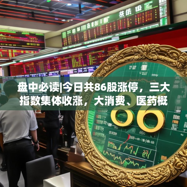 盘中必读|今日共86股涨停，三大指数集体收涨，大消费、医药概念迎来爆发